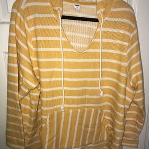 Poncho yellow hoodie w/ white stripes front pouch